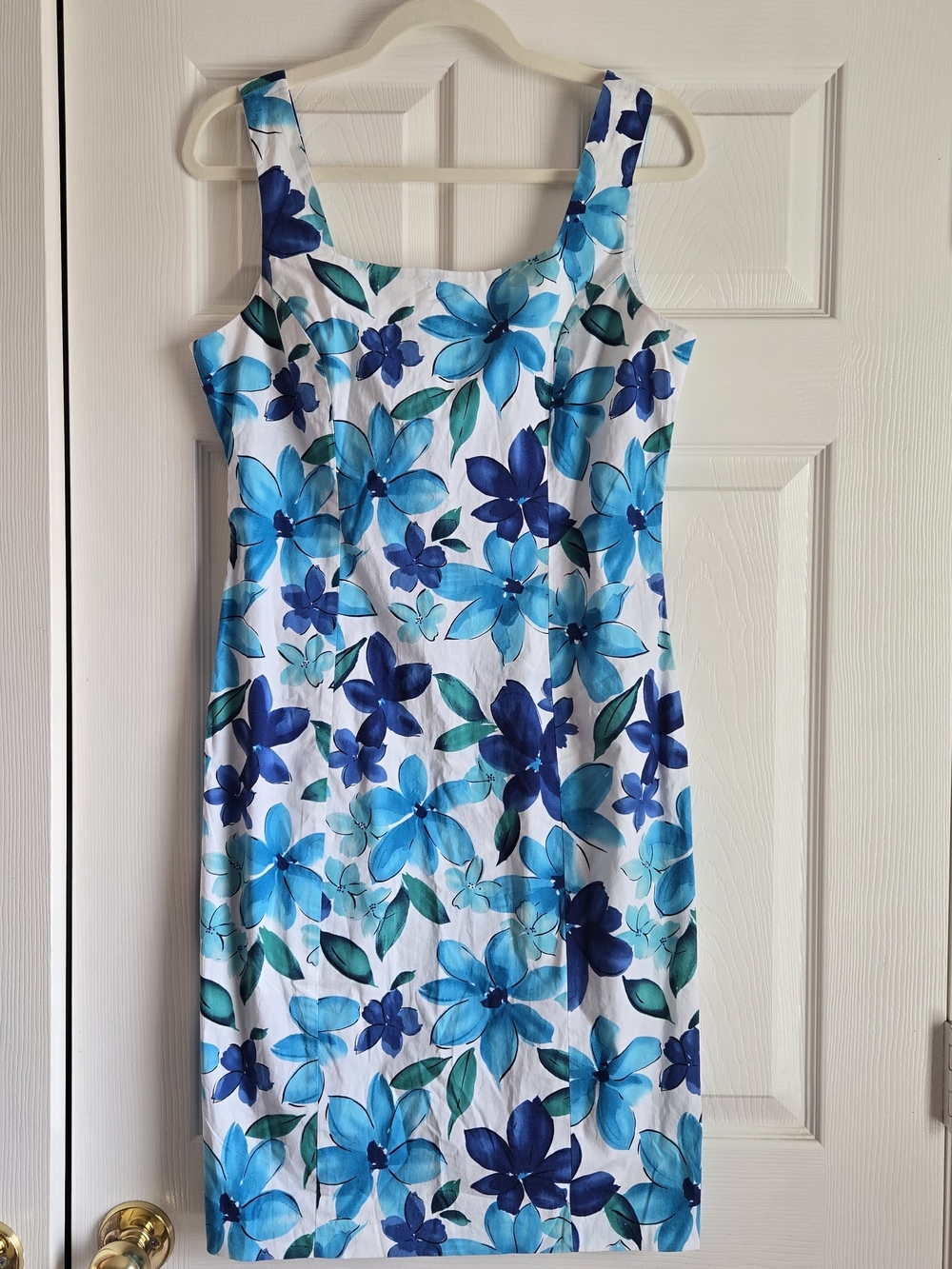 B Darlin White Cotton Dress with Blue Floral Print